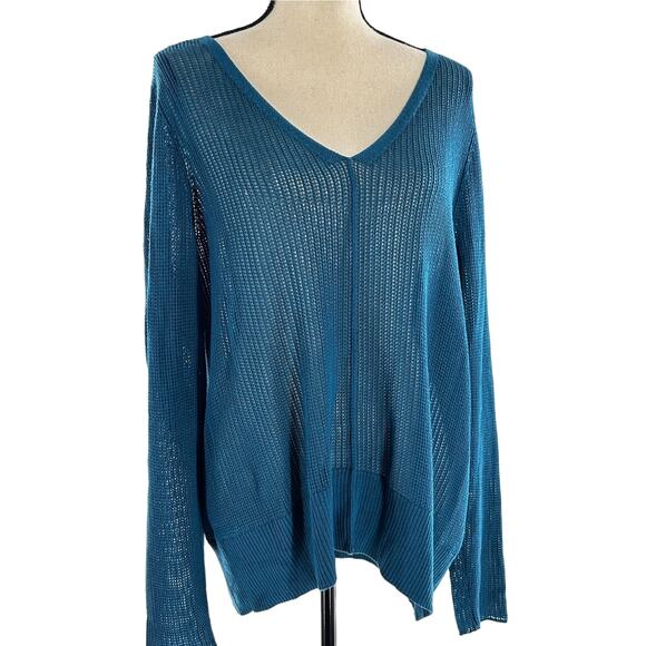 Eileen Fisher Open Knit Sweater XL Tencel Lyocell Teal Blue...